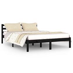 Foto van The living store houten bedframe - zwart - 205.5 x 145.5 x 69.5 cm - massief grenenhout