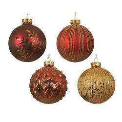 Foto van Kerstbal glas d8cm rood/goud