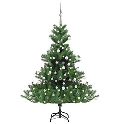 Foto van Vidaxl kunstkerstboom nordmann met led's en kerstballen 150 cm groen