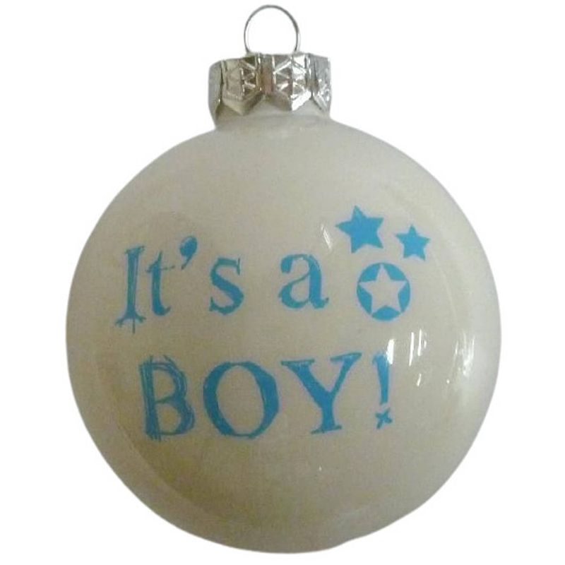 Foto van Peha kerstbal it's a boy 8 cm glas wit/blauw