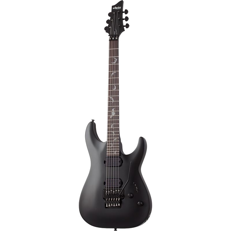 Foto van Schecter damien-6 fr satin black elektrische gitaar met floyd rose