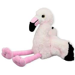 Foto van Inware pluche flamingo vogel knuffeldier - roze - zittend - 16 cm - vogel knuffels