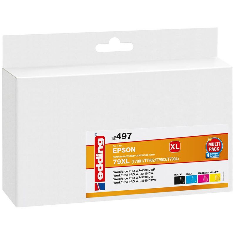 Foto van Edding cartridge vervangt epson 79xl /t7901/t79002/t7903/t7904 compatibel combipack zwart, cyaan, magenta, geel edd-497 18-497