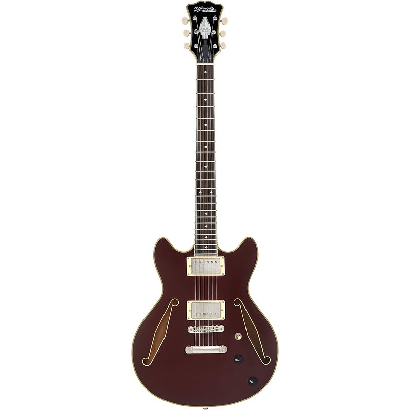 Foto van D'sangelico excel mini dc tour solid wine semi-akoestische gitaar met gigbag