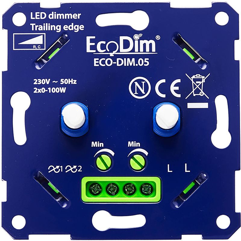 Foto van Ecodim - led duo dimmer - eco-dim.05 - fase afsnijding rc - dubbele inbouwdimmer - dubbel knop - 0-100w