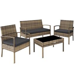 Foto van Tectake -zitgroep- wicker tuinset- bank- stoelen en tafel- natuur-403707