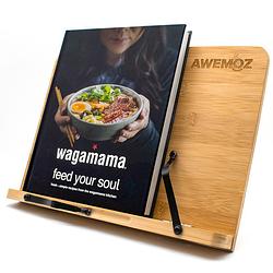 Foto van Awemoz boekenstandaard bamboe hout - boekenhouder - kookboekstandaard - tablet standaard - boekensteun - tablethouder