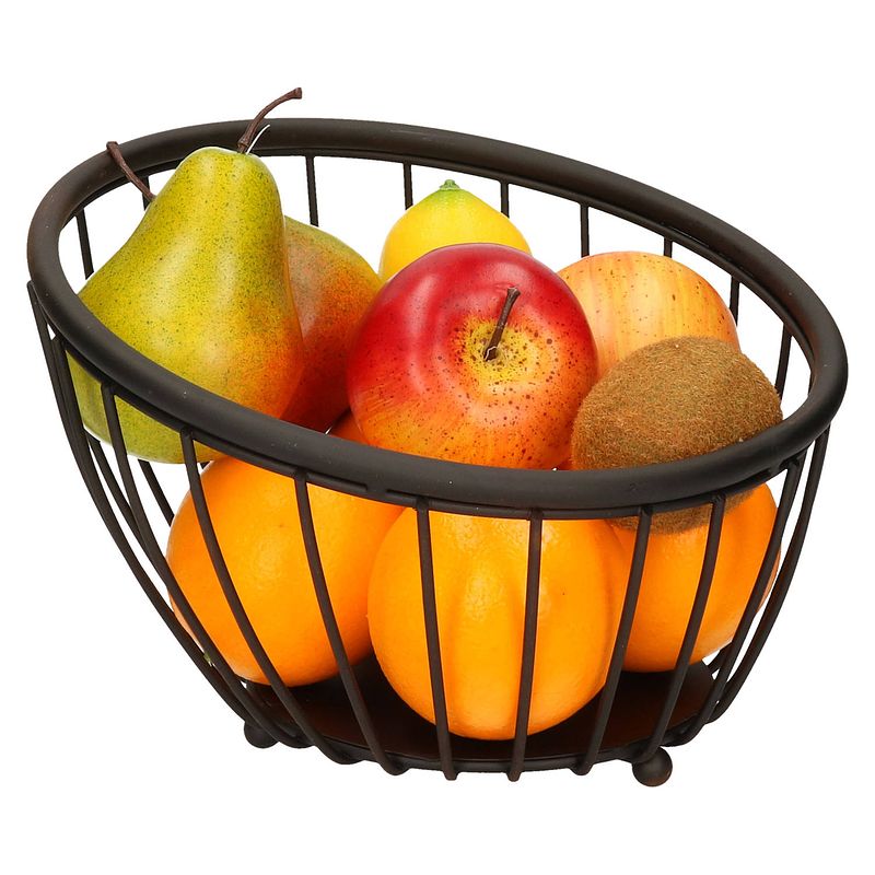 Foto van Metalen fruitmand/fruitschaal zwart rond 28 x 10 cm - fruitschalen