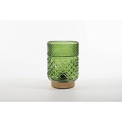 Foto van Anna'ss collection - lantern glass 12x17,5cm green with golden base led bulb