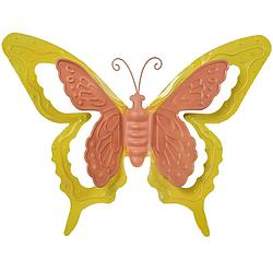Foto van Mega collections tuin/schutting decoratie vlinder - metaal - oranje - 24 x 18 cm - tuinbeelden
