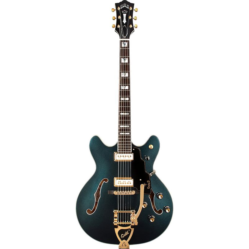 Foto van Guild newark st. collection starfire vi special kingswood green semi-akoestische gitaar met koffer