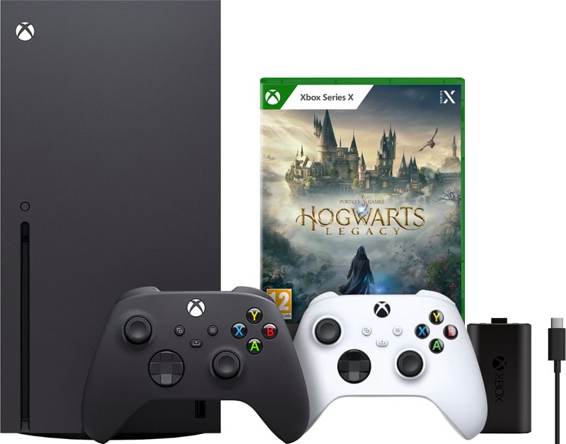 Foto van Xbox series x + hogwarts legacy + microsoft xbox controller wit + play & charge kit