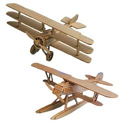 Foto van Set van 2x stuks houten bouwpakket speelgoed vliegtuigen - speelgoed vliegtuigen