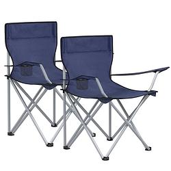 Foto van Acaza set van 2 opvouwbare campingstoelen met armleuningen en bekerhouders, stabiel frame, draagvermogen 120 kg - blauw