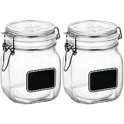 Foto van 2x luchtdichte potten transparant glas met krijtbordje 750 ml - weckpotten