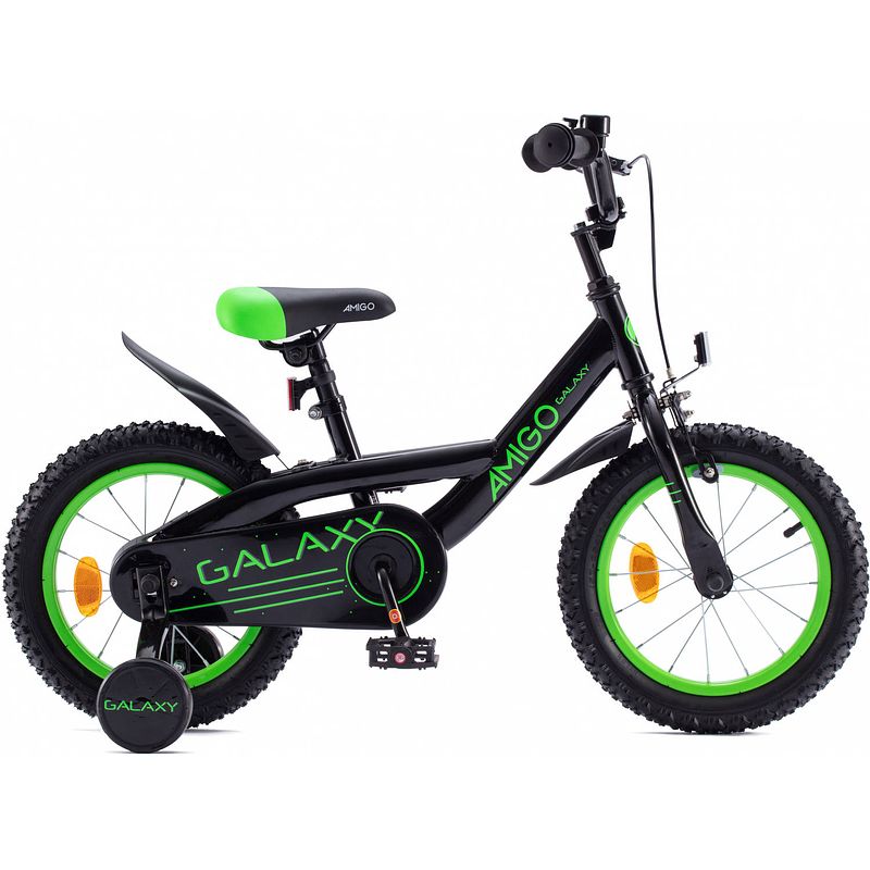 Foto van Amigo jongensfiets galaxy 12 inch 20 cm jongens terugtraprem zwart/groen