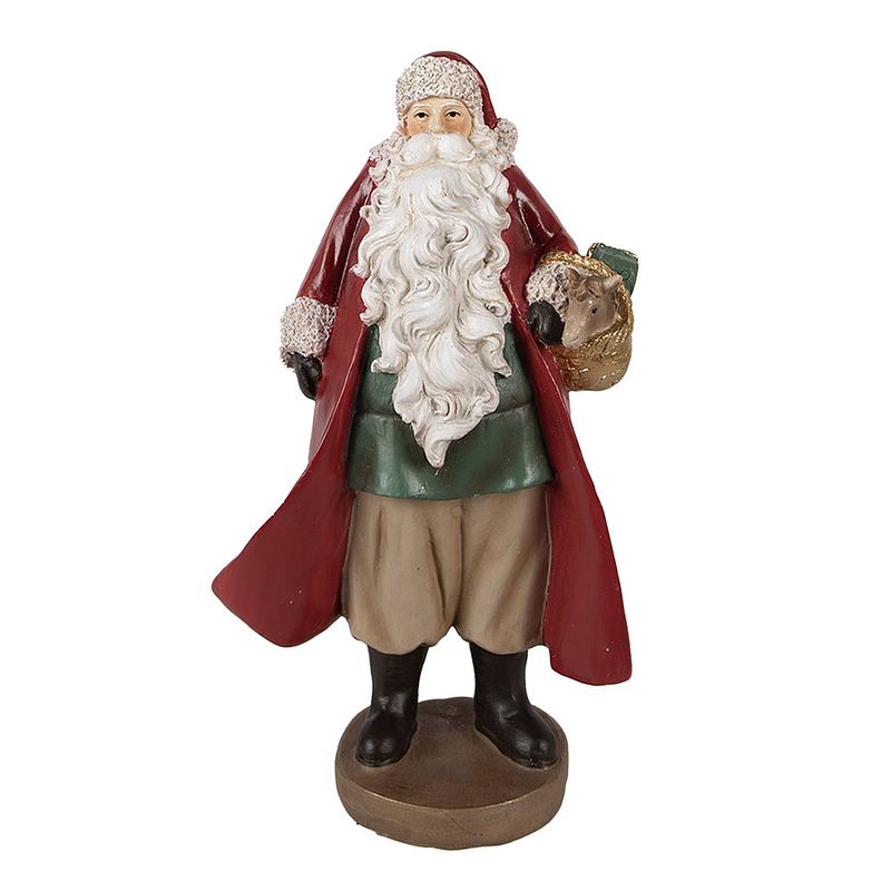 Foto van Clayre & eef beeld kerstman 23 cm rood polyresin kerstfiguren rood kerstfiguren