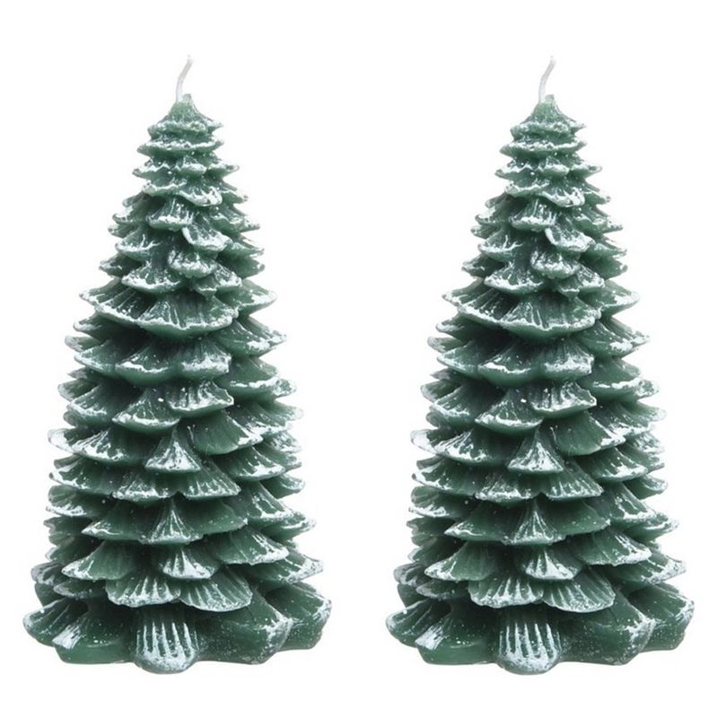 Foto van Set van 2x stuks kerstkaars kerstboom 12 cm - waxinelichtjes