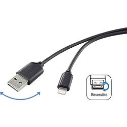 Foto van Renkforce usb-kabel usb 2.0 usb-a stekker, apple lightning stekker 1.00 m zwart stekker past op beide manieren, vergulde steekcontacten rf-4048395