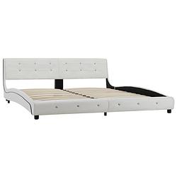 Foto van The living store bedframe classic - 180x200 cm - wit - ijzer en hout