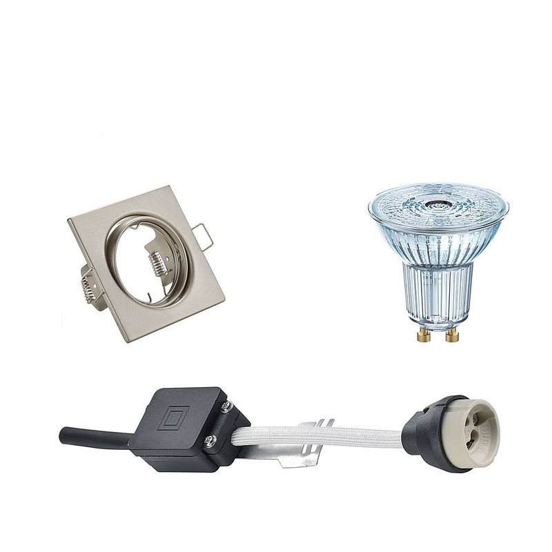 Foto van Led spot set - osram parathom par16 940 36d - gu10 fitting - dimbaar - inbouw vierkant - mat nikkel - 3.7w - natuurlijk