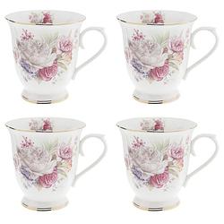 Foto van Haes deco - mokken set van 4 - 12x9x10 cm / 350 ml - met bloemen - mok