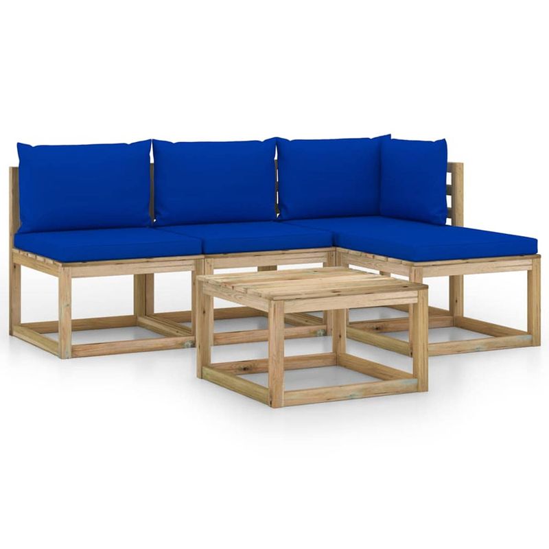 Foto van Vidaxl 5-delige loungeset met blauwe kussens