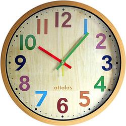 Foto van Attalos wandklok - kinderklok - stil quartz uurwerk - minimalistisch design klok - muurklok 30cm - kleur