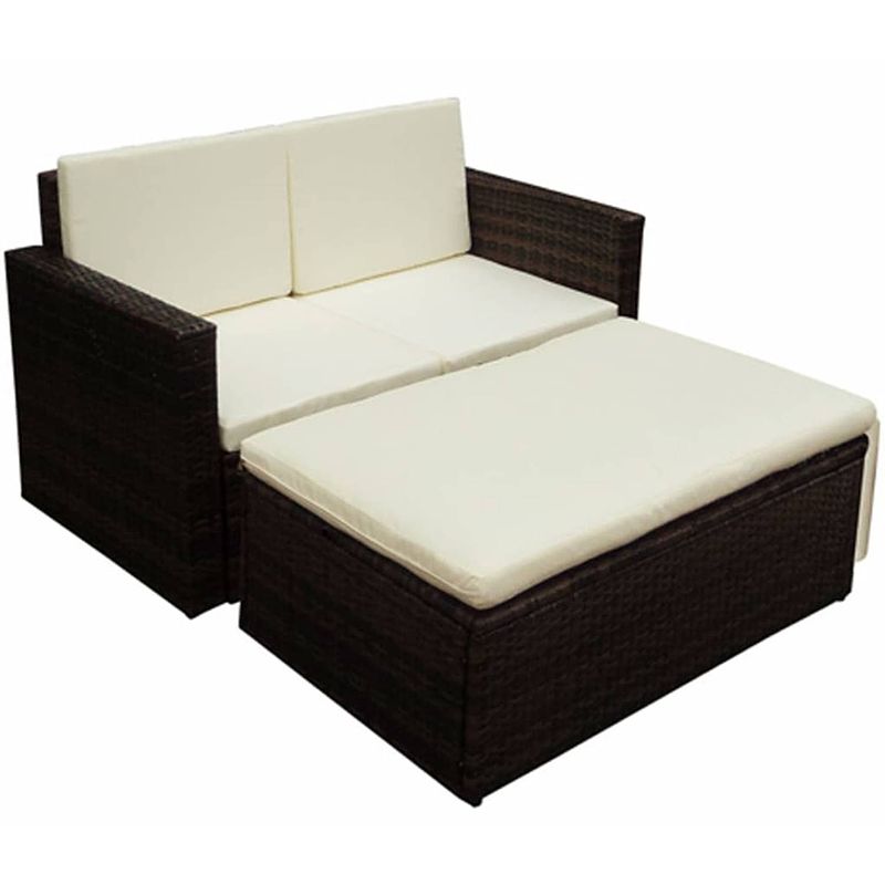 Foto van Vidaxl 2-delige loungeset met kussens poly rattan bruin