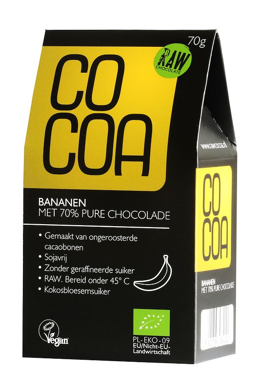 Foto van Cocoa bananen met 70% pure chocolade raw