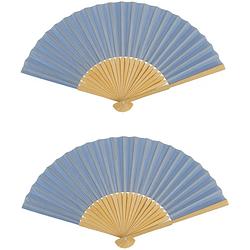 Foto van Spaanse handwaaier - 2x - pastelkleuren - korenblauw - bamboe/papier - 21 cm - verkleedattributen