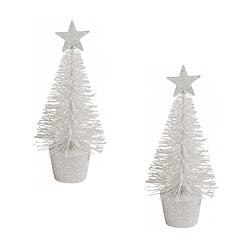 Foto van 2x stuks klein wit kerstboompje 15 cm kerstdecoratie/kerstversiering - kunstkerstboom