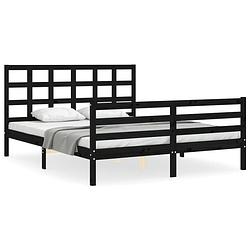 Foto van The living store massief grenen bedframe - 205.5 x 165.5 x 100 cm - zwart