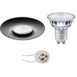 Foto van Led spot set - pragmi luno pro - waterdicht ip65 - gu10 fitting - inbouw rond - mat zwart - ø82mm - philips - master 927