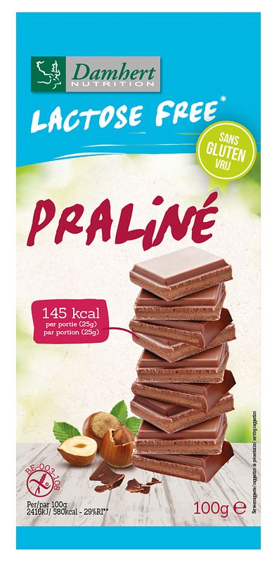 Foto van Damhert lactose free chocoladetablet praline glutenvrij