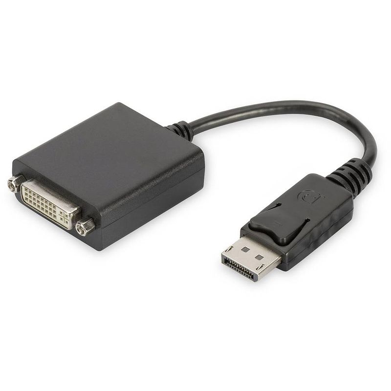 Foto van Digitus db-340409-001-s dvi / displayport adapter [1x displayport stekker - 1x dvi-bus 24+5-polig] zwart rond, afgeschermd (dubbel), afsluitbaar 15.00 cm