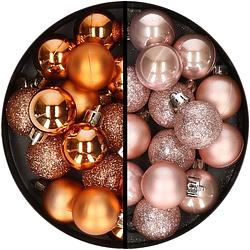 Foto van 34x stuks kunststof kerstballen koper en lichtroze 3 cm - kerstbal