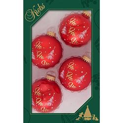 Foto van 4x luxe rode glazen kerstballen ho ho ho 7 cm kerstboomversiering - kerstbal