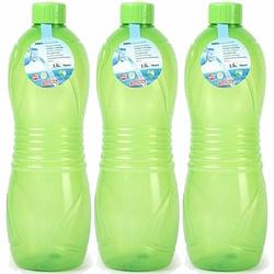 Foto van Plasticforte drinkfles/waterfles/bidon - 3x - 1500 ml - transparant/groen - kunststof - drinkflessen