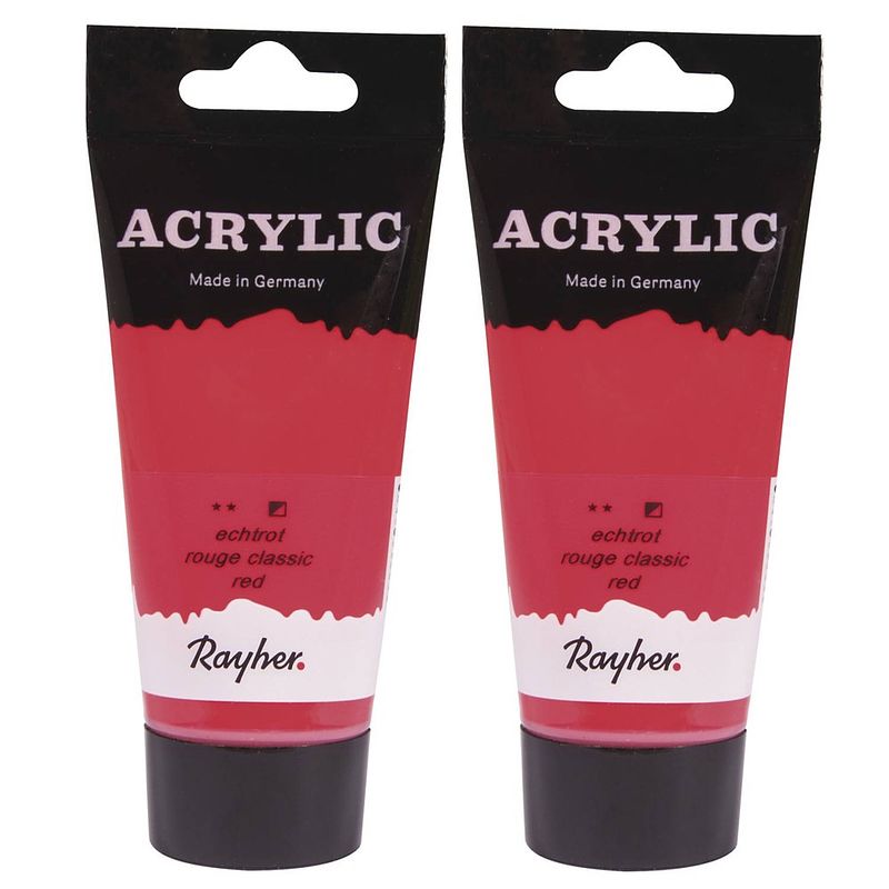 Foto van 2x tubes rode acrylverf/hobbyverf op waterbasis 75 ml - hobbyverf