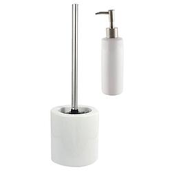 Foto van Toilet accessoires set toiletborstel en zeeppompje wit keramiek - toiletaccessoireset
