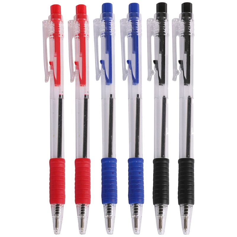 Foto van Balpennen - 16x stuks - kleurenmix - rood - blauw - zwart - softgrip - pennen
