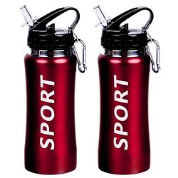 Foto van 2x sport bidon drinkfles/waterfles sport print rood 420 ml - drinkflessen