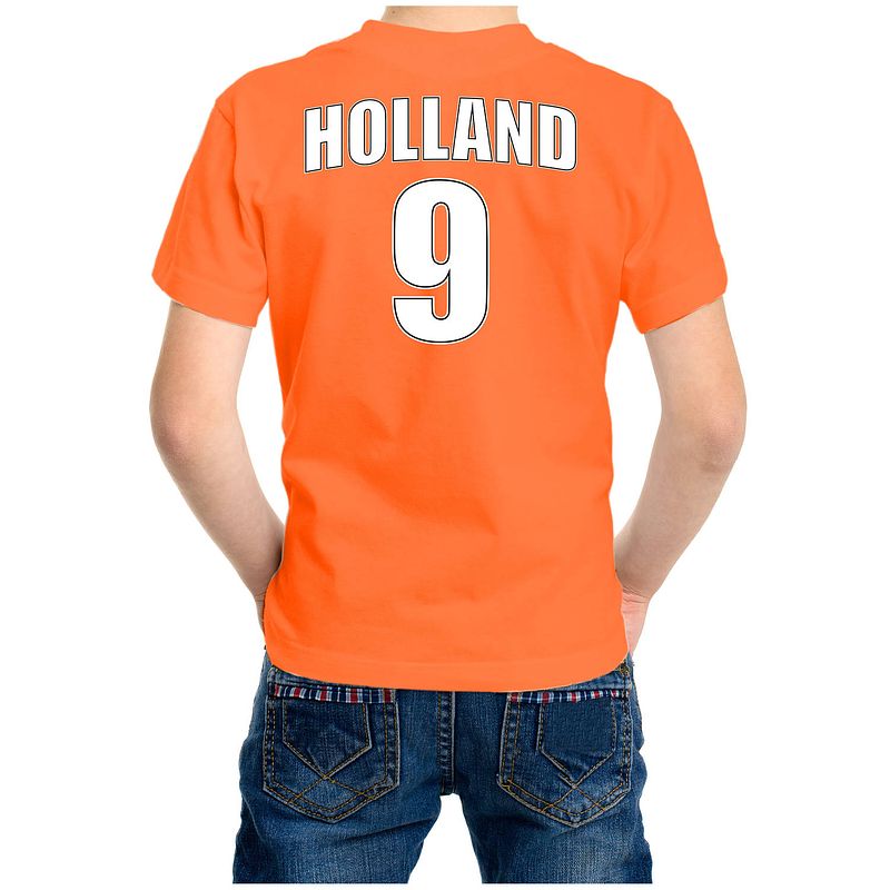 Foto van Holland shirt met rugnummer 9 - nederland fan t-shirt / outfit voor kinderen m (134-140) - feestshirts