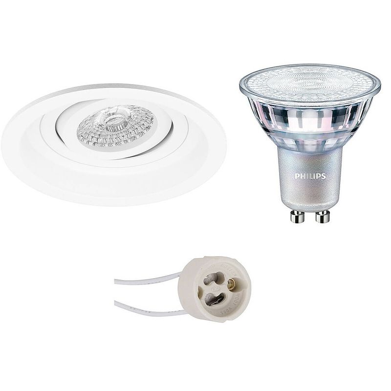 Foto van Led spot set - pragmi domy pro - gu10 fitting - inbouw rond - mat wit - verdiept - kantelbaar - ø105mm - philips -