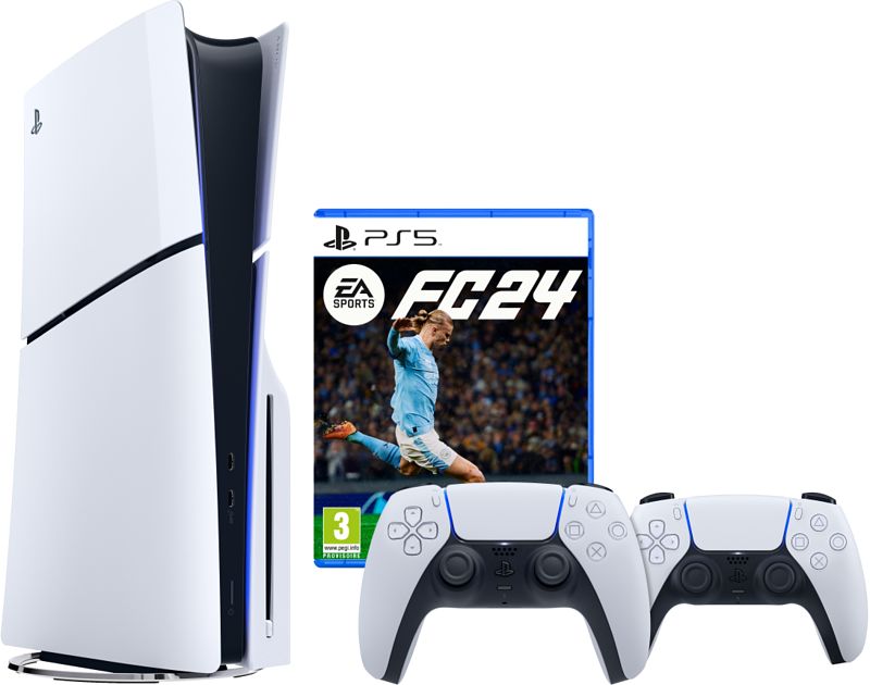 Foto van Playstation 5 slim disc edition + ea sports fc 24 + extra controller wit