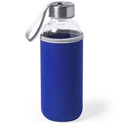 Foto van Glazen waterfles/drinkfles met blauwe softshell bescherm hoes 420 ml - drinkflessen