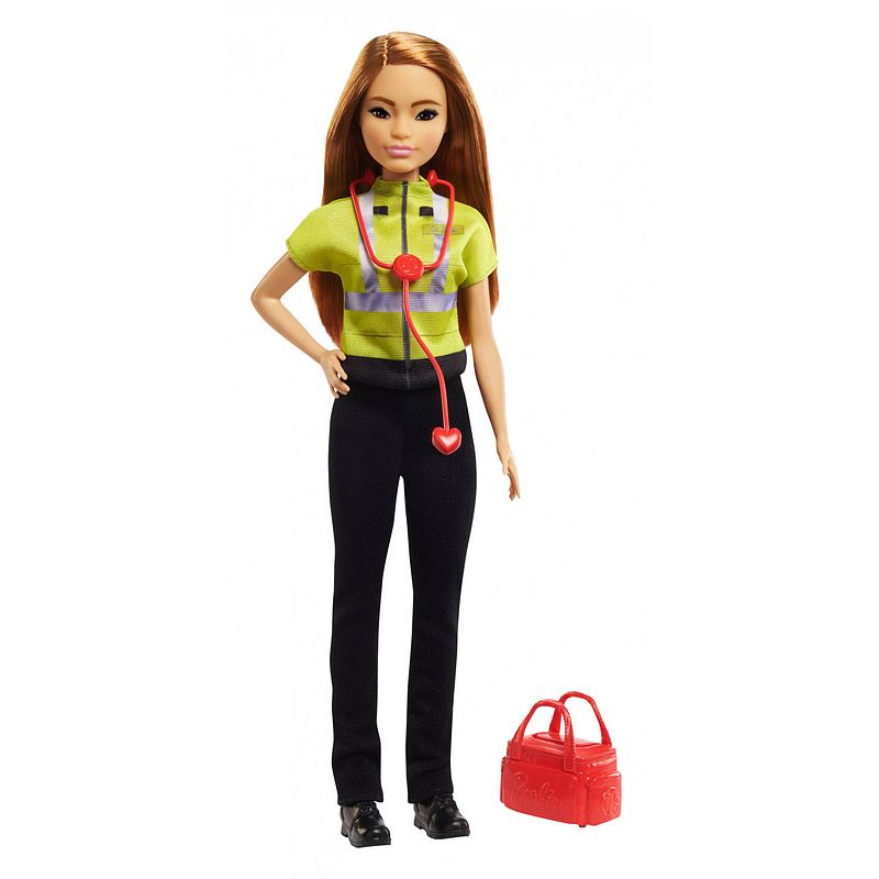 Foto van Barbie tienerpop paramedic junior 30 cm geel/zwart 7-delig