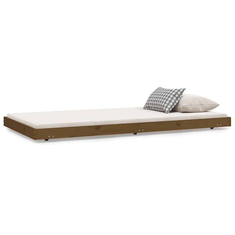 Foto van The living store houten bedframe - grenenhout - 203.5 x 94 x 13 cm - honingbruin