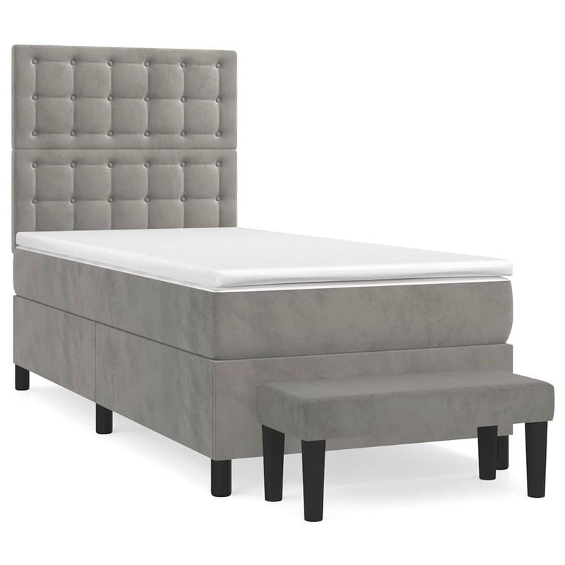 Foto van The living store boxspringbed - luxe - bed (203 x 90 x 118/128 cm) - fluweel - hoofdbord - pocketvering matras (90 x